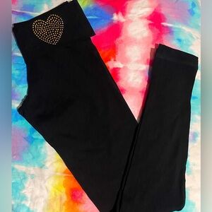 Cotton Black Foldover Leggings bling leggings gold heart Foldover yoga leggings